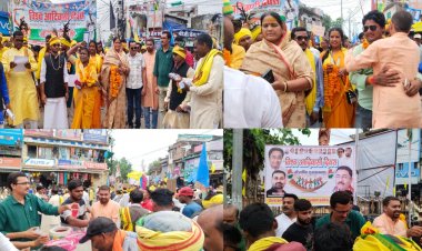 विश्व आदिवासी दिवस पर कांग्रेसियों ने आदिवासियों की रैली का फूल माला से स्वागत कर शरबत और पानी पाउच बांटा