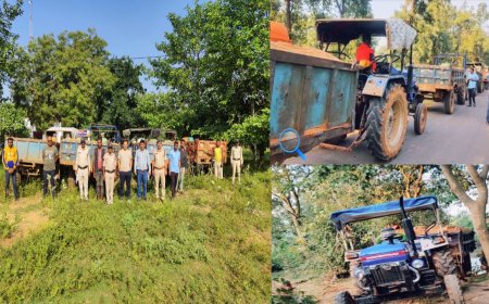 रेत के अवैध उत्खनन परिवहन पर कार्यवाही में 08 वाहन जप्त