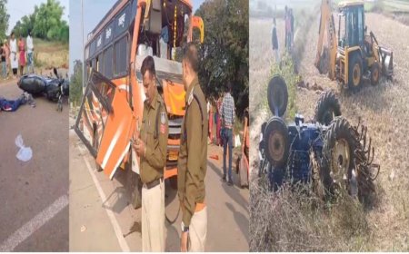 सड़क हादसे में 4 की मौत,  बस ने बाइक को मारी टक्कर, कटनी में बस और ट्रेलर की भिंड़त, शहडोल में ट्रैक्टर का इंजन पलटा