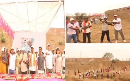 ग्राम पठारी में राजाराम तालाब के जीर्णाेध्दार कार्य में विधायक, कलेक्टर , सीईओ, सहित ग्रामीणों ने किया श्रम दान