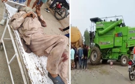 हार्वेस्टर और ट्रक में हुई भिड़ंत, चालक और सह चालक हुए घायल