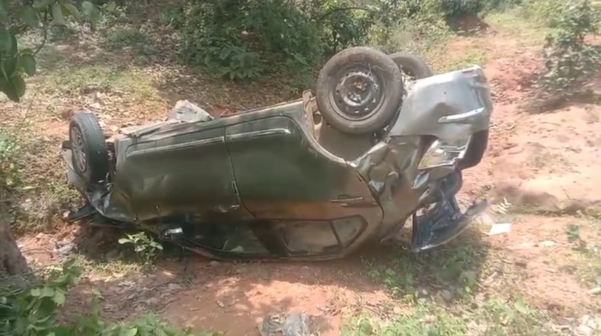 तेज रफ्तार कार हुई चारो खाने चित्त, पूर्व मंत्री की बेटी-दामाद घायल