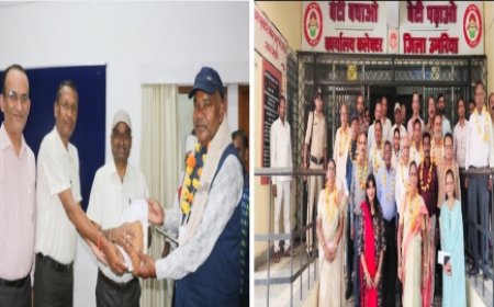 सेवानिवृत्त अधिकारियों, कर्मचारियों का शाल श्रीफल से किया गया सम्मान
