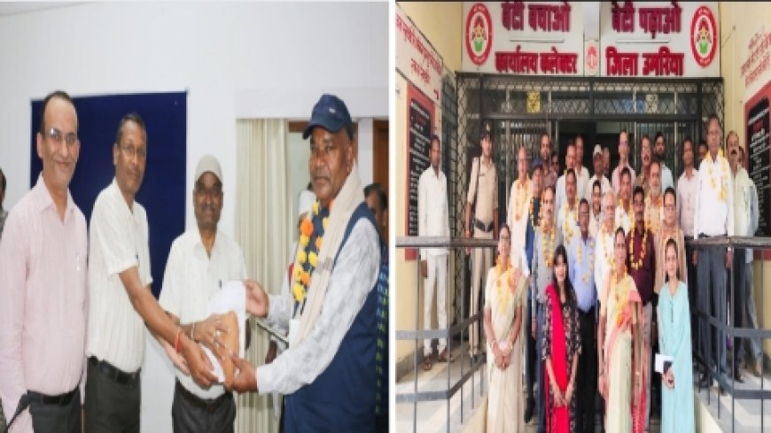 सेवानिवृत्त अधिकारियों, कर्मचारियों का शाल श्रीफल से किया गया सम्मान