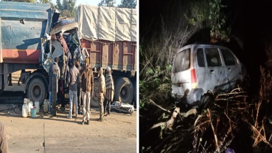 सड़क दुर्घटना में नहीं लग रहा लगाम, भीषण सड़क हादसे में ट्रक चालक फसा ट्रक में, वही कार नाले में फसी