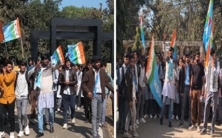 परीक्षा परिणामों में अराजकता पर एनएसयूआई का हल्लाबोल प्रदर्शन