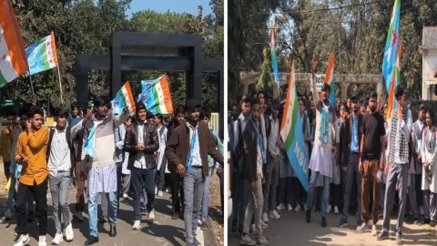 परीक्षा परिणामों में अराजकता पर एनएसयूआई का हल्लाबोल प्रदर्शन