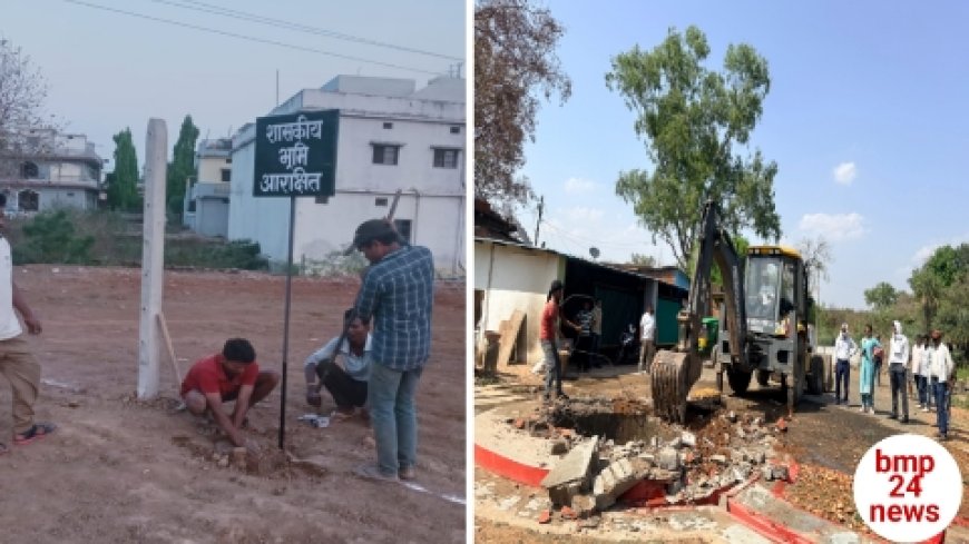 उमडार नदी किनारे चला प्रशासन का बुलडोजर, अतिक्रमण हटाकर लगाया शासकीय भूमि का बोर्ड