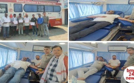 समाज सेवा की भावना से भाजपा नेता अपने साथियों के साथ किया रक्त दान