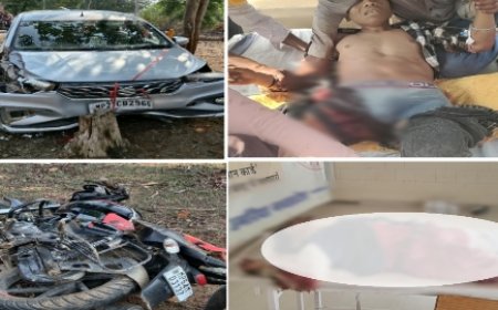 भीषण सड़क हादसा : बाइक और कार की हुई टक्कर, दो युवकों की मौत,एक घायल
