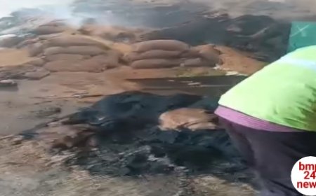 बरसात में धधकी राइस मिल, किसानों के पसीने की कमाई बनी राख