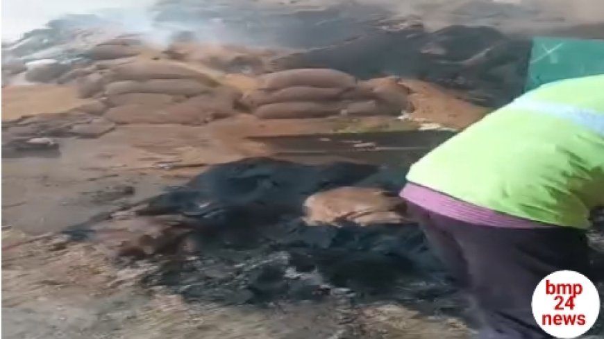 बरसात में धधकी राइस मिल, किसानों के पसीने की कमाई बनी राख