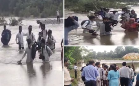 नदी पार कर स्कूल पहुंच रहे छात्र, वीडियो वायरल होने के बाद प्राचार्य पर कार्रवाई