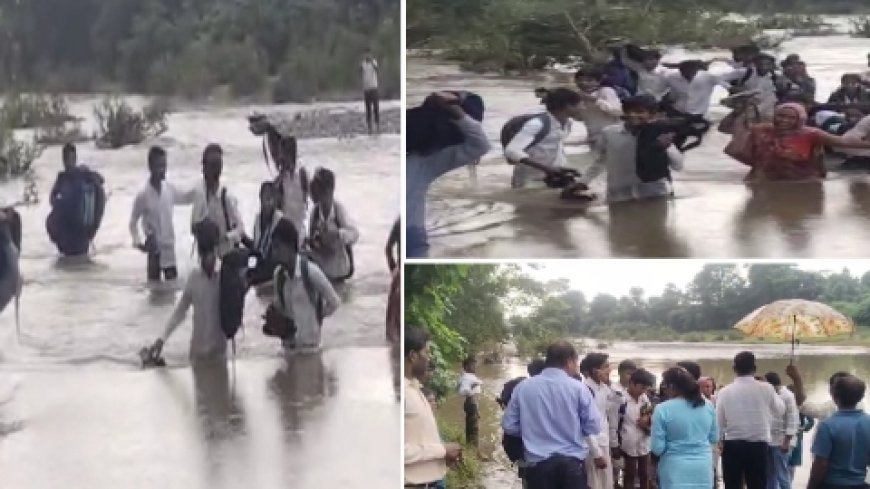 नदी पार कर स्कूल पहुंच रहे छात्र, वीडियो वायरल होने के बाद प्राचार्य पर कार्रवाई